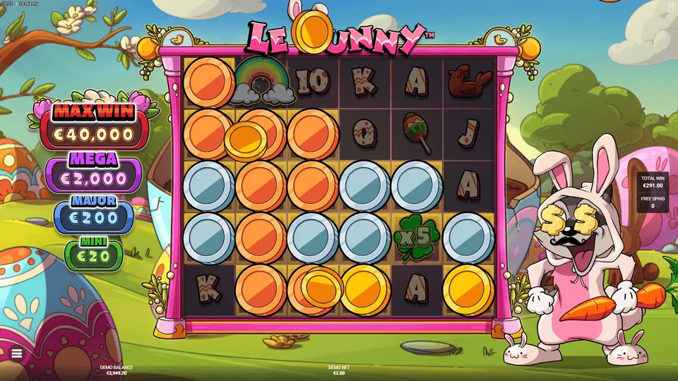Le Bunny Swiping the Sweets bonus showing persistent Golden Squares across spins