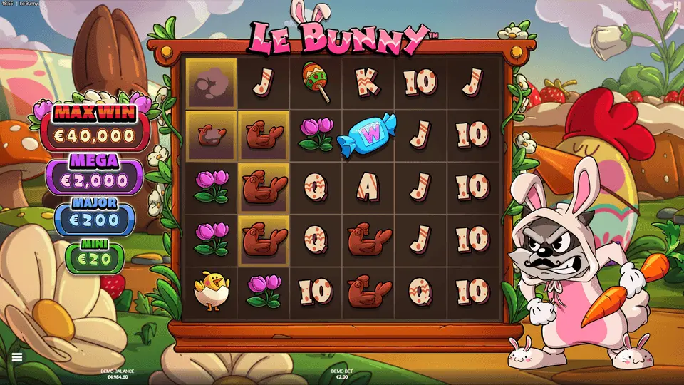 Le Bunny Hacksaw Super Cascade mechanic clearing all matching symbols from grid