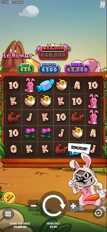 Le Bunny slot basspel med påskmiljö och rosa hare-karaktär