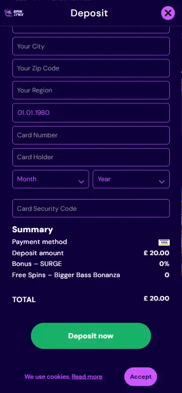 Insättningsgränssnitt för Le Bunny casino